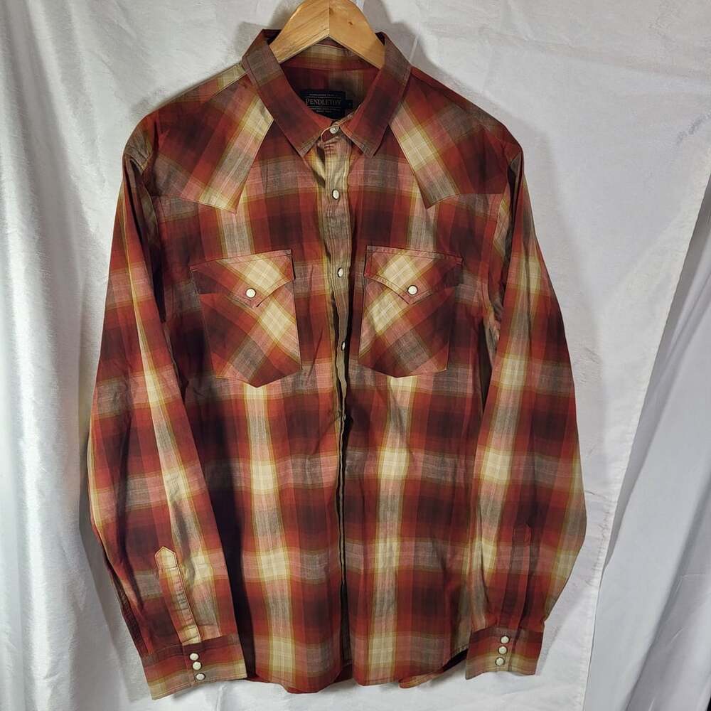 Pendleton Men's Red Plaid Long Sleeve Pearl Snap Western Shirt